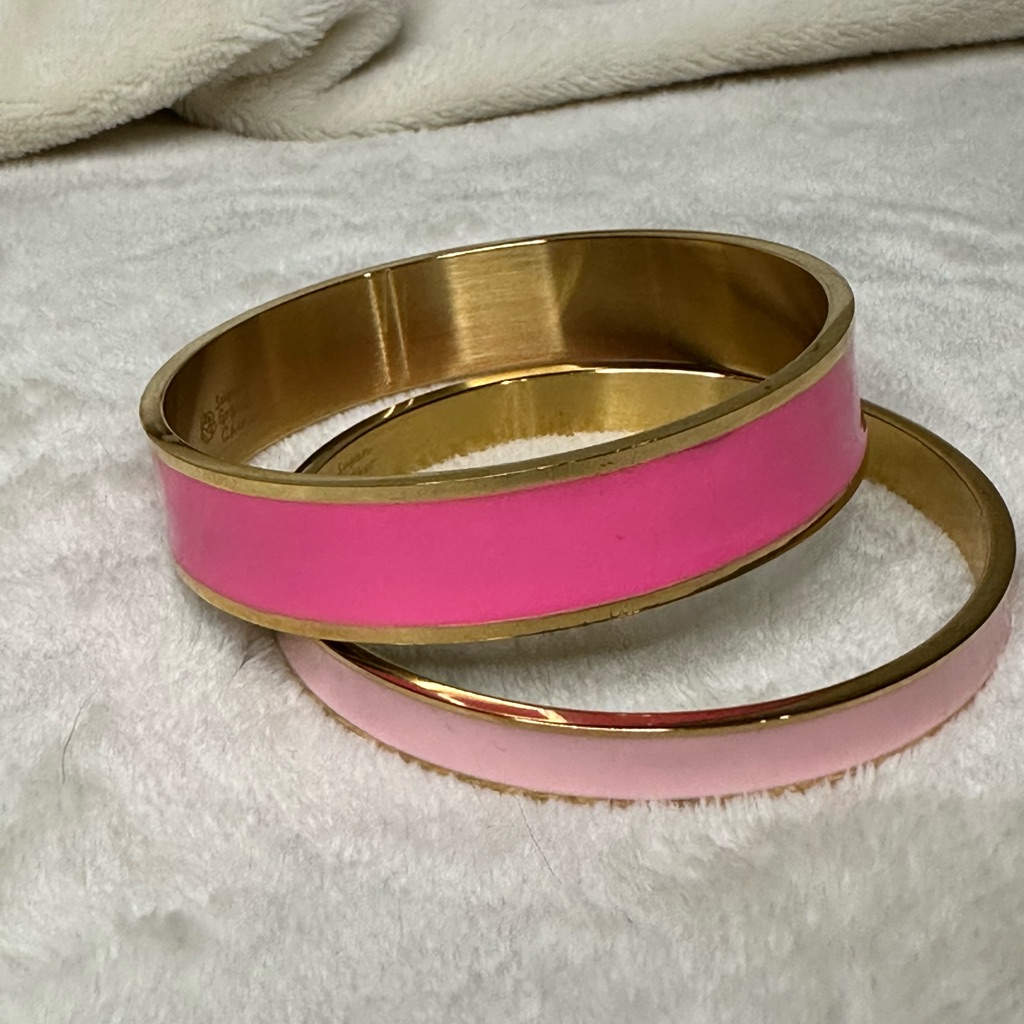 Susan Graver Pink Enamel Shiny Gold Bangels